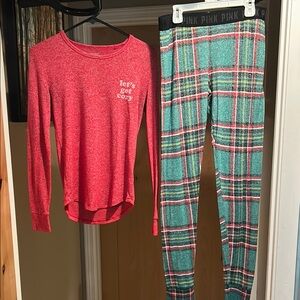 PINK Victoria's Secret Cozy Red and Green Pajama Set